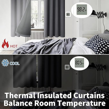 BGment Thermal Insulated 100% Blackout Curtains for Bedroom with Black Liner, Double Layer Full Room Darkening Noise Reducing Rod Pocket Curtain (42 x 84 Inch, Dark Grey, 2 Panels)