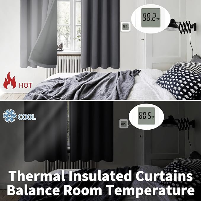 BGment Thermal Insulated 100% Blackout Curtains for Bedroom with Black Liner, Double Layer Full Room Darkening Noise Reducing Rod Pocket Curtain (52W x 63L, Dark Grey)