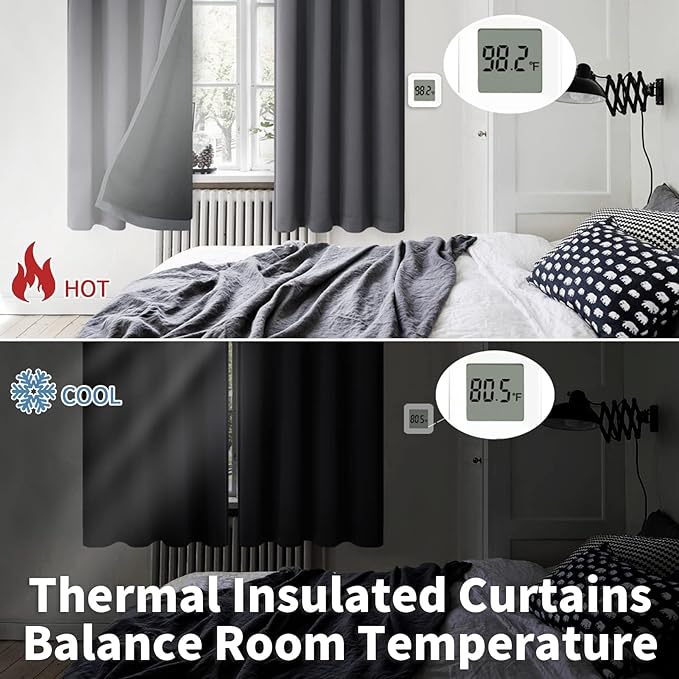 BGment 100% Blackout Curtains for Bedroom with Black Liner, Thermal Insulated Full Room Darkening Noise Cancelling Rod Pocket Curtains for Living Room 84 Inch Long, Dark Grey, 2 Panels, 38 Inch Wide