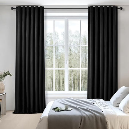 Extra Long 102 Inch Curtains for Large Window,Organic Modern Elegant Decor,Back Tab Drapes Pretty Velvet Tall Curtains for Living Room Dining Office 2 Panel Set,52 Wide 102 Height,Black