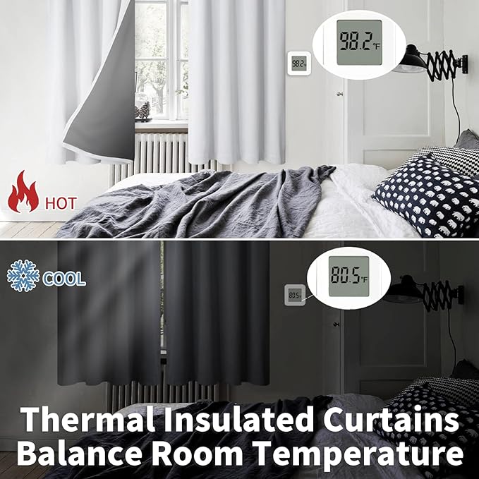 BGment Thermal Insulated 100% Blackout Curtains for Bedroom with Black Liner, Double Layer Full Room Darkening Noise Reducing Rod Pocket Curtain (42 x 84 Inch, Greyish White, 2 Panels)