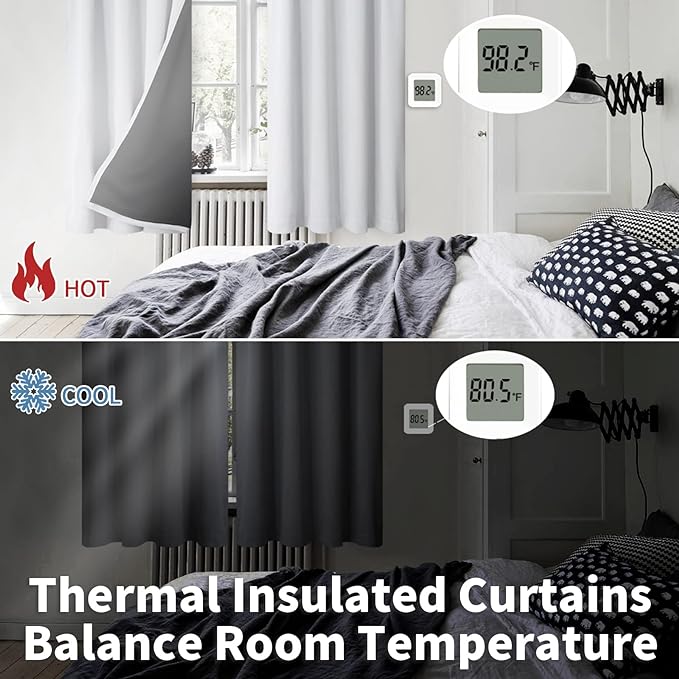 BGment Thermal Insulated 100% Blackout Curtains for Bedroom with Black Liner, Double Layer Full Room Darkening Noise Reducing Rod Pocket Curtain (52 x 72 Inch, Greyish White, 2 Panels)