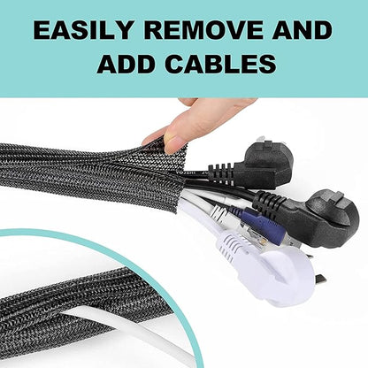 AGPTEK Cable Sleeve Cover, 2Pack 5ft - 1.8 inch Cord Management Wire Organizer Under Desk, Home Office Computer Wire Cover Hider Cord Protector, Protect Cables from Pet Cat Dog Chewing, Black