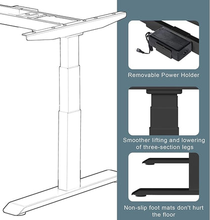 Fromann Dual Motor Electric Standing Desk Frame 3 Tier Legs Height Adjustable Handset with USB A+ C Ports Sit Stand up Desk Base for Home and Office (Black)