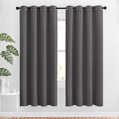 NICETOWN Blackout Thermal Curtains Panels 72 inch Length - Grommet Noise Reducing Room Darkening Solid Window Drapes for Bedroom/Living Room (2 Panels, 52 x 72 Inch, Gray)