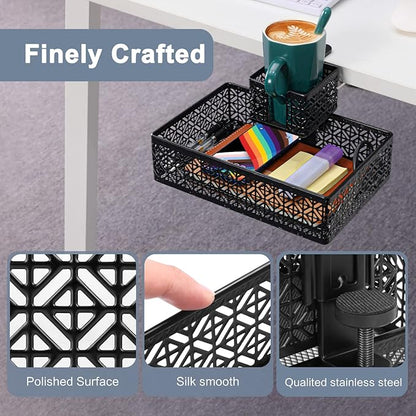 Under Desk Drawer Organizer Clip-on Cup Holder Under Desk Storage Drawers Rotated Under Table Drawer for Desk Organizer Clamp Phone Holder Paper Drawer (Black)