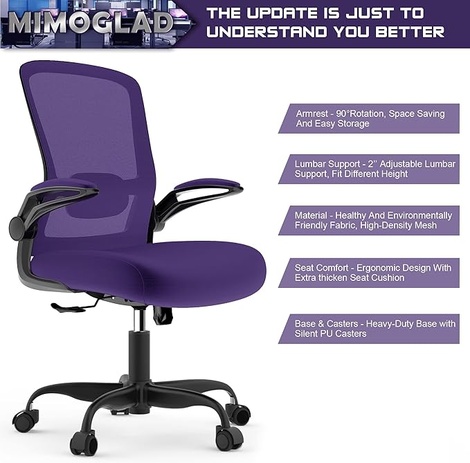 Office Chair, Ergonomic Desk Chair with Adjustable Lumbar Support, High Back Mesh Computer Chair with Flip-up Armrests-BIFMA Passed Task Chairs, Executive Chair for Home Office