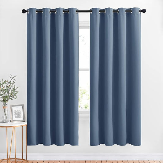 NICETOWN Room Darkening Curtains & Drapes - Window Treatment Thermal Insulated Solid Grommet Light Block Panels for Bedroom/Living Room, Stone Blue, Set of 2, 52 by 72 Inch