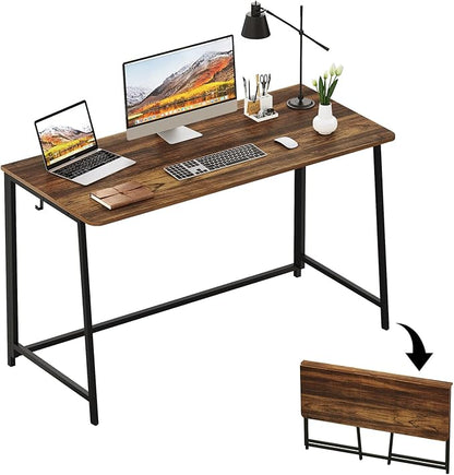 WOHOMO Folding Desk, 47.2" Foldable Computer Desk for Bedroom, Space Saving Computer Table Writing Workstation for Home Office, Easy Assembly, Walnut