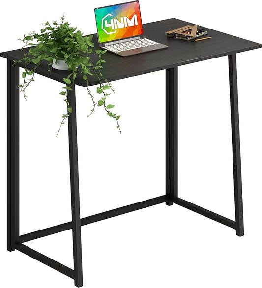 4NM 31.5" Small Folding Desk, Simple Assembly Computer Desk Home Office Desk Study Writing Table for Small Space Offices -All Black