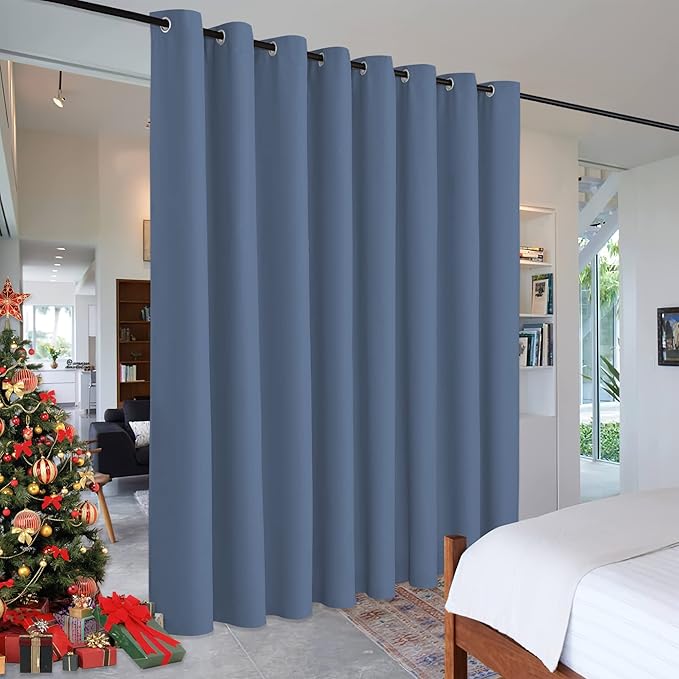 RYB HOME Privacy Room Divider Curtains Blackout Thermal Insulating Soundproof Partitions for Restroom Dorm Apartment Separator Backdrop Home Office, 1 Panel, Stone Blue, W 180 x L 96 inches