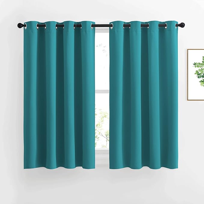 NICETOWN Blackout Curtains 54 inch Length for Bedroom - Grommet Thermal Insulated Solid Window Curtains for Kids Room/Home Office, Peacock Teal, W52 x L54, Set of 2