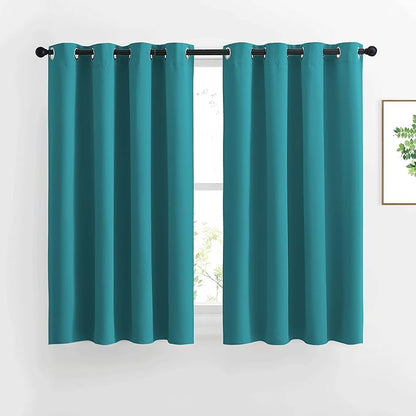 NICETOWN Blackout Curtains 54 inch Length for Bedroom - Grommet Thermal Insulated Solid Window Curtains for Kids Room/Home Office, Peacock Teal, W52 x L54, Set of 2