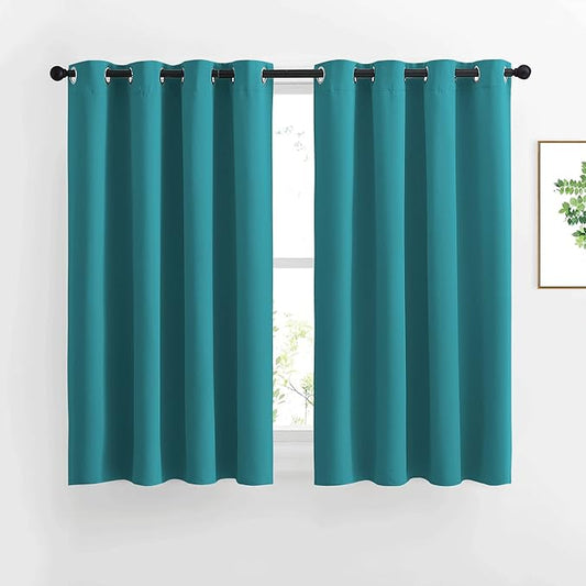 NICETOWN Blackout Curtains 54 inch Length for Bedroom - Grommet Thermal Insulated Solid Window Curtains for Kids Room/Home Office, Peacock Teal, W52 x L54, Set of 2