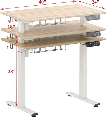 SHW Memory Preset Electric Height Adjustable Standing Desk, 40 x 24 Inches, Oak