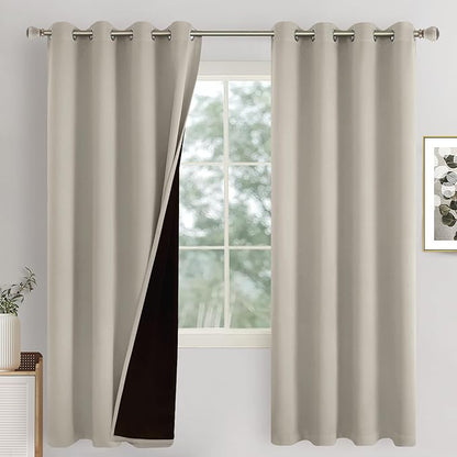 Full Blackout Curtains for Bedroom 72 Inch Length 2 Panels Set, Thermal Insulated Sun Blocking Soundproof Grommet Heavy Window Curtains with Thick Black Liner, Each 52 Inch Wide, Cashmere