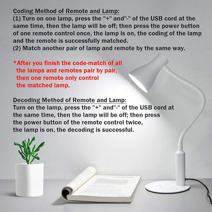 LED Desk Lamp, 3 Lighting Modes and 6 Brightness Levels, 10W Flexible Gooseneck Table Lamp for Living Room and Study, Remote Control with Timing Function, AC Adapter Included (White)