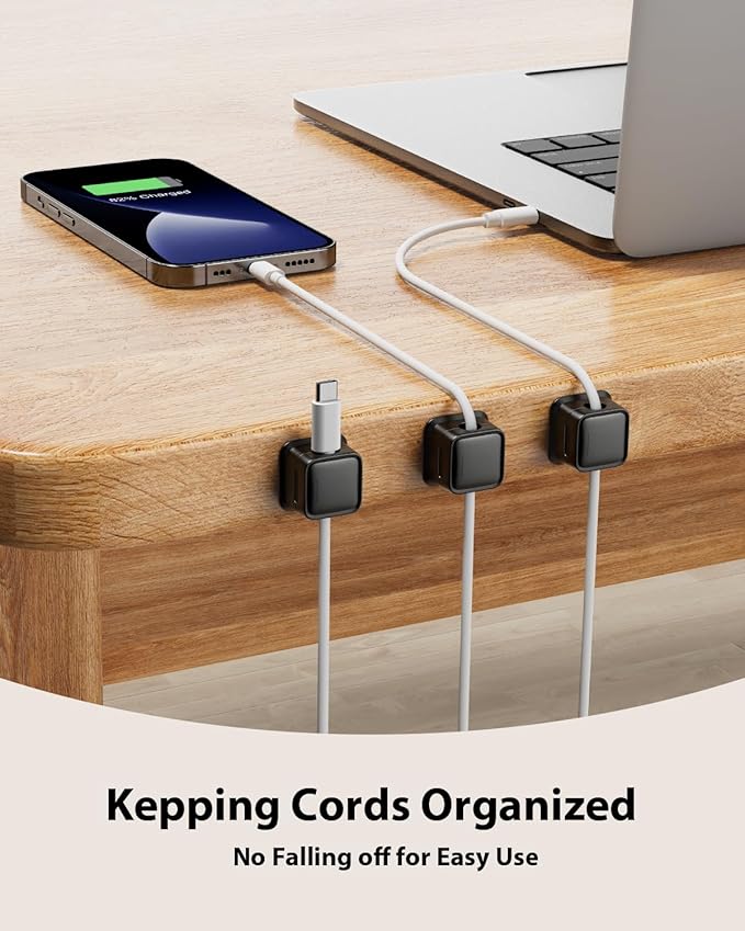 16 Pack Magnetic Cord Organizer Holder,Strong Adhesive Desk Cable Management Easy Open,Organize Phone Charging Cords Wire Holder Organizer Neatly for Home,Office,Car,Desk,Nightstand-Black