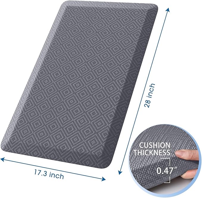 Mattitude Kitchen Mat Cushioned Anti-Fatigue Floor Mat Waterproof Non-Slip Mats and Rugs Standing and Comfort Desk Mats for House Sink Office Laundry (Grey, 17.3"x28")