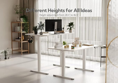 Electric Standing Desk, Adjustable Height Stand up Desk, 55x24 Inches Sit Stand Home Office Desk with Splice Board, White Frame/White Top