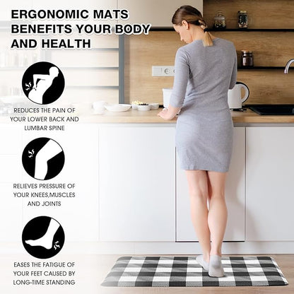 MAYHMYO Kitchen Mat Cushioned 1/2 Inch Thick Anti Fatigue Kitchen Rug Black and White Kitchen Floor Mat Non-Skid & Waterproof Kitchen Rug Comfort Standing Desk Mat for Home Office Sink 17.3"x39"