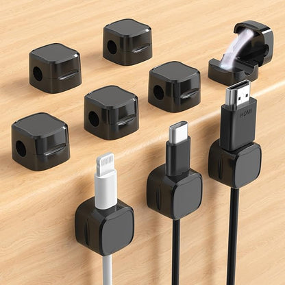 9-Pack Magnetic Cable Clips, Adjustable Cord Holder for Under Desk Cable Management, Adhesive Charger Wire Organizer Keeper for Home Office Desk Phone Car Wall Desktop Nightstand (Black)