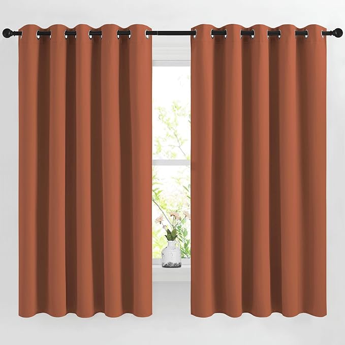 NICETOWN Burnt Orange Window Treatments 66 inch Length 2 Panels Set, Grommet Blackout Room Darkening Thermal Curtains Sound Reducing for Bedroom/Kid Room, W66 x L66