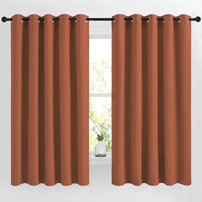 NICETOWN Burnt Orange Window Treatments 66 inch Length 2 Panels Set, Grommet Blackout Room Darkening Thermal Curtains Sound Reducing for Bedroom/Kid Room, W66 x L66