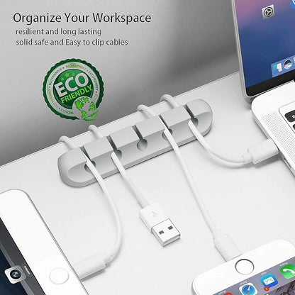 Desk Accessories for Charging Organizer - 5 Packs Grey Computer Desk Accessories and Adhesive Cord Organizer for Cable Holder Cleans Up Messy Wires at Home, Car and Office (7-5-3-1-1 Slots)