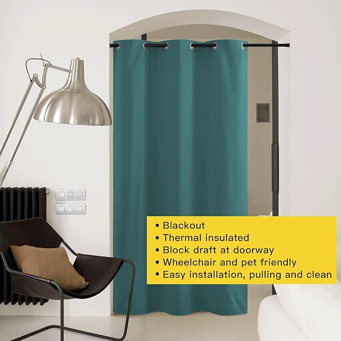 NICETOWN Doorway Curtain Room Divider Drape Screen Partitions, Vertical Blind for Sling Door, Blackout Window Curtains Privacy Blind for Patio (Sea Teal, 1 Panel, 7ft Tall x 5ft Wide)