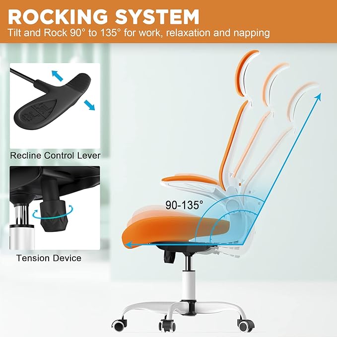 Mimoglad Office Chair, High Back Ergonomic Desk Chair with Adjustable Lumbar Support and Headrest, Swivel Task Chair with flip-up Armrests for Guitar Playing, 5 Years Warranty