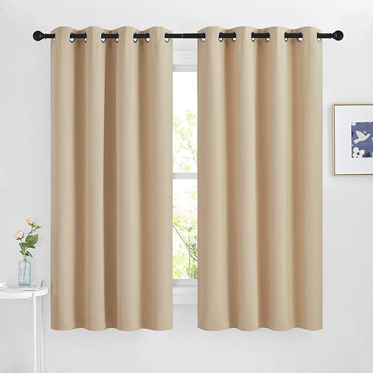 NICETOWN Blackout Curtain Panels for Living Room - Window Treatment Thermal Insulated Solid Grommet Vertical Drapes Window Treatments for Bedroom (Biscotti Beige, Set of 2, 46 by 63 Inch)