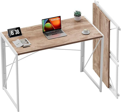 Coavas Small Folding Desk, No Assembly Required Computer Desks, 39.4 inch Spaces Saving Foldable Table for Bedroom, Home Office, Dorm, Apartment, Oak