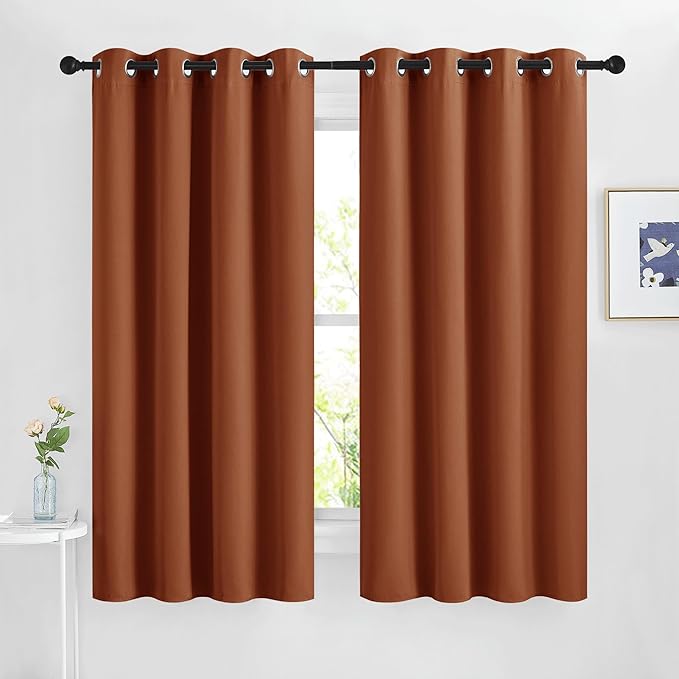 NICETOWN Burnt Orange Blackout Curtains 2 Panels Set, Grommet Top Room Darkening Thermal Curtains Sound Reducing Window Treatments for Bedroom/Kid Room, Burnt Orange, W46 x L63