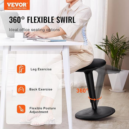 VEVOR Wobble Chair, Height-Adjustable (21.7-28.3") Active Chair, Flexible Seating Wobble Stool Made of Iron Improves Focus & Posture, Ideal for Schools, Office and Home, 8° Tilt Angle, Age 12-18 Black