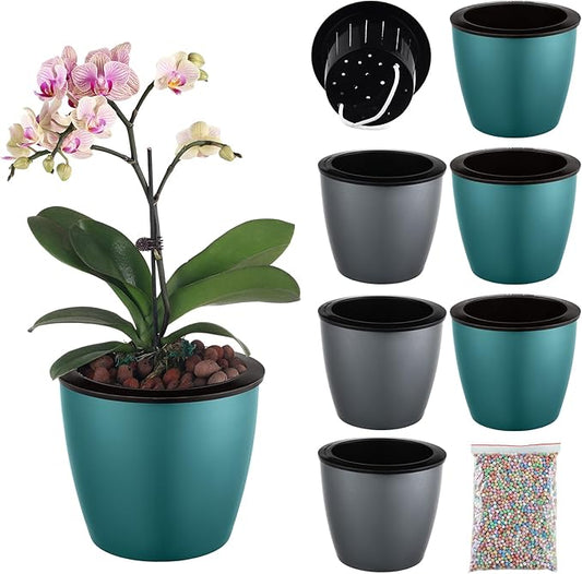 Planterhoma 6 Pack 6.7 Inch Self Watering Pots for Indoor Plants with Black Wick Pots, Large African Violet Pots, Self Watering Planters for Devil's Ivy, Indoor Plant Pots for Orchid