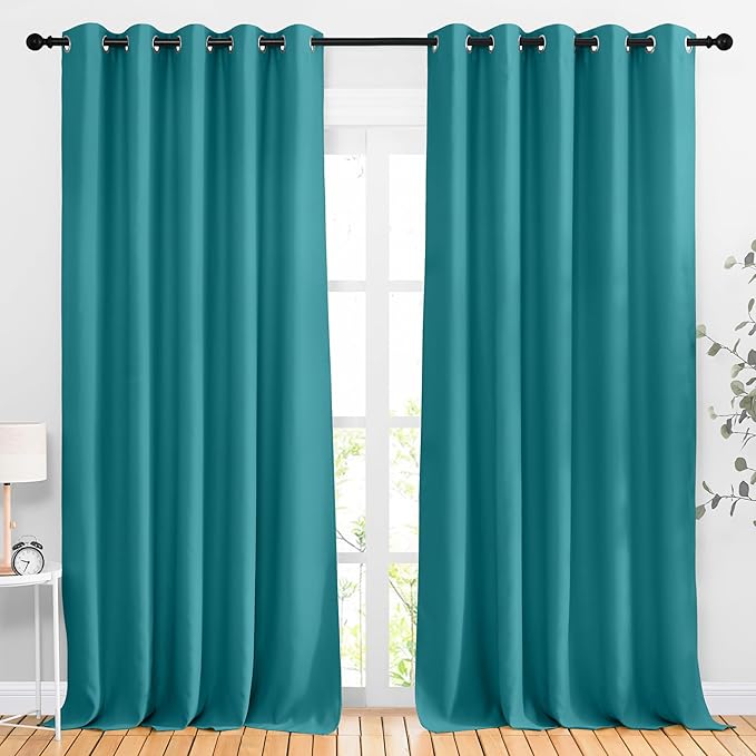 NICETOWN Peacock Teal Blackout Curtains & Drapes - Thermal Insulated Grommet Blackout Light Blocking Room Darkening Large Window Treatments for Bedroom/Living Room (2 Panels, W66 x L90)