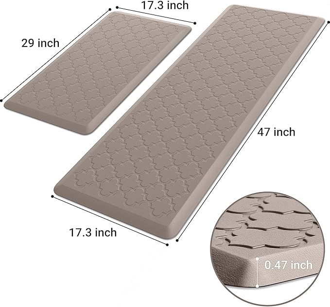 Kitchen Mat [2 PCS] Cushioned Anti-Fatigue Floor Mat, Waterproof Non-Skid Ergonomic Comfort Foam Rugs, Standing Mat for Kitchen, Floor,Office, Sink, Laundry(Khaki)