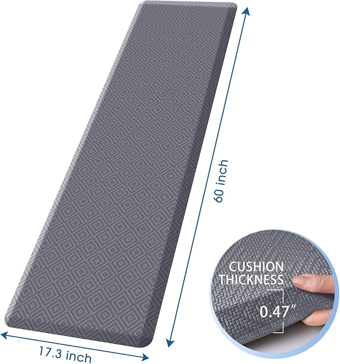 Mattitude Kitchen Mat Cushioned Anti-Fatigue Floor Mat Waterproof Non-Slip Mats and Rugs Standing and Comfort Desk Mats for House Sink Office Laundry (Light Grey, 17.3"x60")