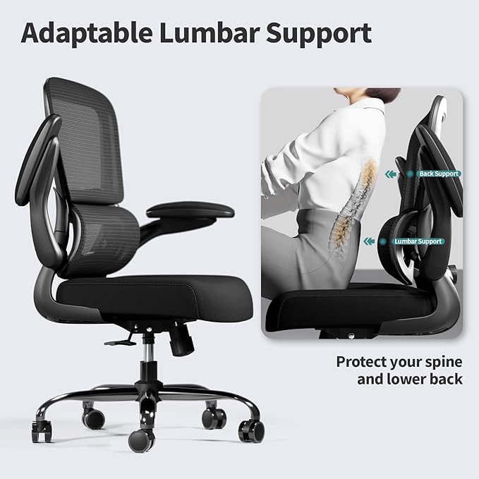 Office Chair - Ergonomic Desk Chair with Adjustable Lumbar Support, Mesh Computer Chair, Executive Chair for Home Office Comfortable Lumbar Support (Black)