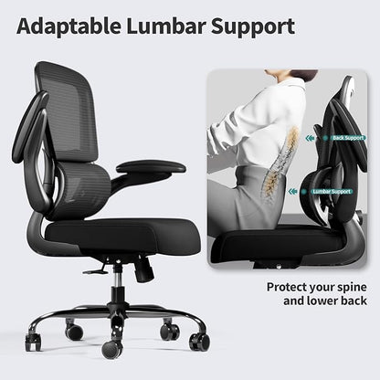 Office Chair - Ergonomic Desk Chair with Adjustable Lumbar Support, Mesh Computer Chair, Executive Chair for Home Office Comfortable Lumbar Support (Black)