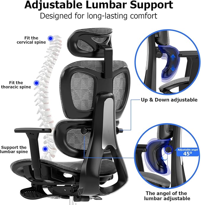 Ergonomic Mesh Office Chair with 3D Adjustable Armrest,High Back Desk Computer Chair Ergo3d Ergonomic Office Chair with Wheels for Home & Office Darkgrey