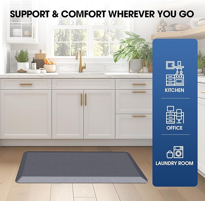 Mattitude Kitchen Mat Cushioned Anti-Fatigue Floor Mat Waterproof Non-Slip Mats and Rugs Standing and Comfort Desk Mats for House Sink Office Laundry (Grey, 17.3"x28")