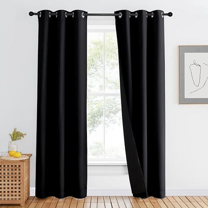 NICETOWN Room Warming Curtains, High-End Thermal Full Blackout Curtain 84 inches Long for Dining Room, Soundproof Window Treatment Drape for Hall Room, Black, 42 inches Wide Per Panel, 1 Panel