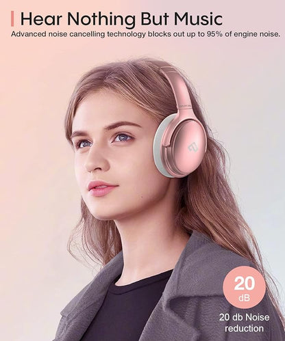 INFURTURE Rose Gold Active Noise Cancelling Headphones with Microphone Wireless Over Ear Bluetooth, Deep Bass, Memory Foam Ear Cups, Quick Charge 40H Playtime, for TV, Travel, Home Office