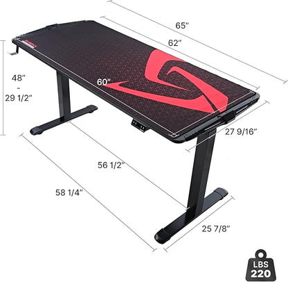 EUREKA ERGONOMIC 65 inch Electric Height Adjustable Gaming Desk Standing Desk, Large Gaming Computer Desk with RGB LED Lights and Extended Gaming Mouse mat for Gaming and Home Office,Black