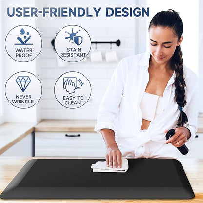 4/5 Inch Thick Kitchen Mats for Floor, StepRite Kitchen Rug for Standing Desk, Non-Slip, Thicker, Stain Resistant, Waterproof, Comfort Anti Fatigue Floor Mat for Home, Kitchen, Office - Black