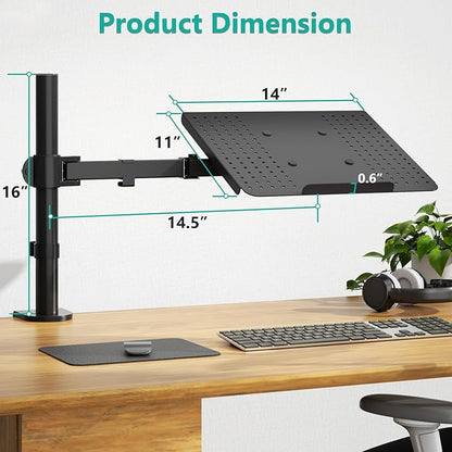 WALI Laptop Tray Desk Mount for 1 Laptop Notebook up to 17 inch, Fully Adjustable, 22 lbs Capacity with Vented Cooling Platform Stand (M00LP)