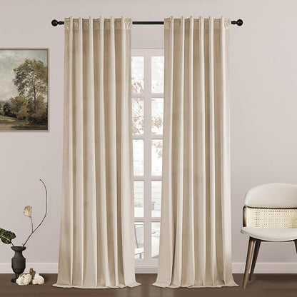 Topfinel Beige Velvet Curtains 94 Inches Long for Bedroom Back Tab Blackout Ivory Birch Neutral Boho Sour Cream Ecru White Drapes for Living Room 84 Inch Length 2 Panels,52x94,Beige