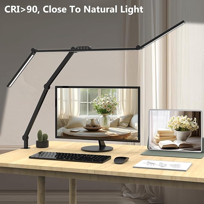 Micomlan 36W Bright Led Desk Lamp with Clamp, 47 Inches Long Architect Desk Lamp Home Office, Dimmable Desk Light with Remote Adjustable Monitor Light Bar Tall Office Light for Computer Table Desktop